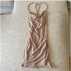 🪞 NWT cowl neck champagne nude mini dress